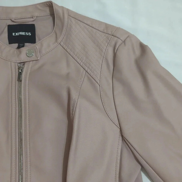 EXPRESS Faux Leather Double Peplum Jacket, Color Pink Size L - Picture 10 of 16